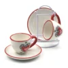 2 Tasses Et Sous-Tasses Sur Présentoir Motif Coeur Alsacien