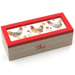 Boîte à Thé En Bois Poules Georgette