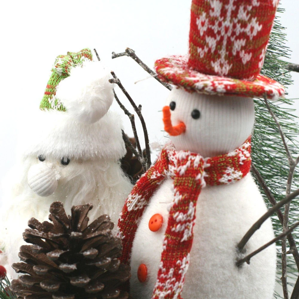 Bonhomme De Neige Avec Lutin Sur Tronc Déco De Noël 40 Cm – Image 2