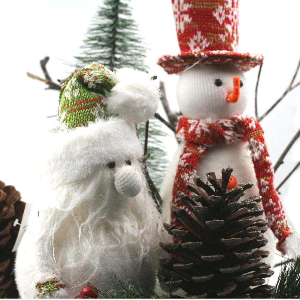 Bonhomme De Neige Avec Lutin Sur Tronc Déco De Noël 40 Cm – Image 4