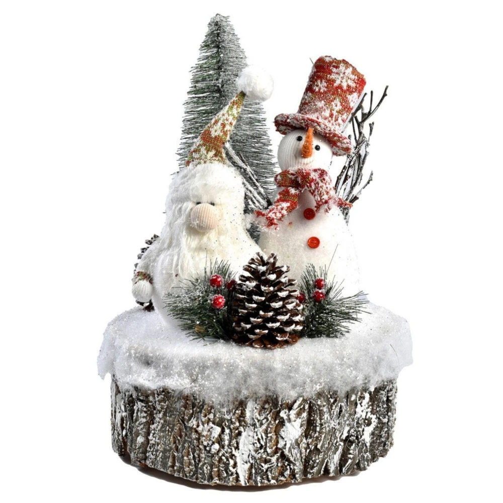 Bonhomme De Neige Avec Lutin Sur Tronc Déco De Noël 40 Cm – Image 5