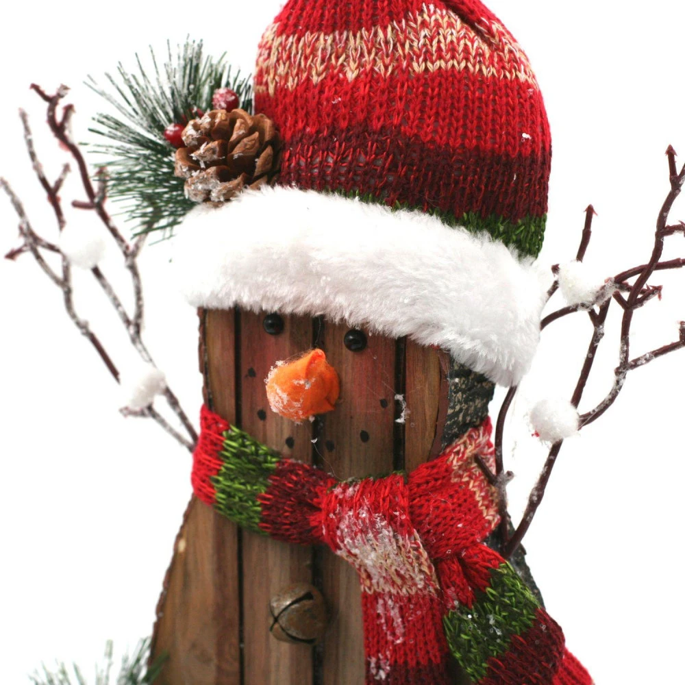 Bonhomme De Neige En Bois Décoré 35 Cm – Image 2