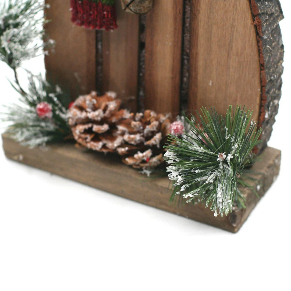 Bonhomme De Neige En Bois Foncé Décoré 35 Cm – Image 4