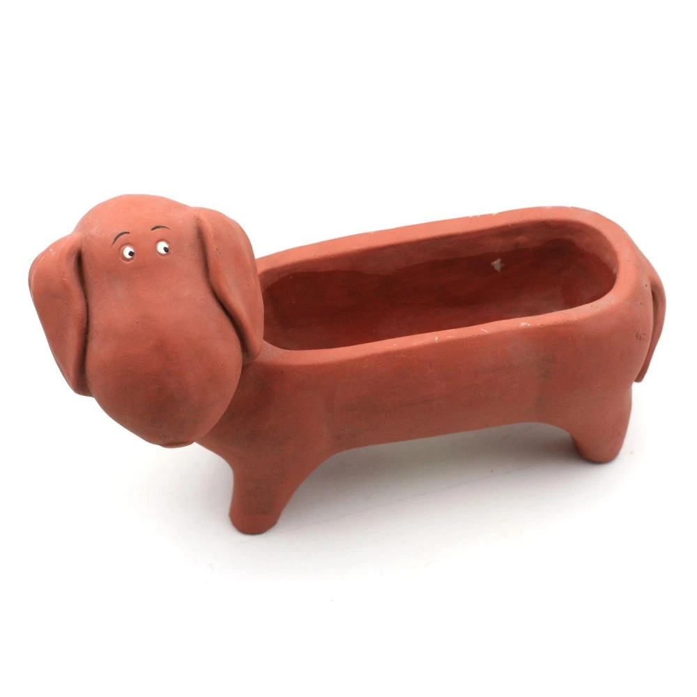 Cache Pot Chien Basset Ocre Rouge – Image 3