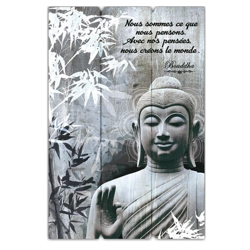 Cadre Bouddha Bois Avec Citation - Nous Sommes Ce Que Nous Pensons.... – Image 2