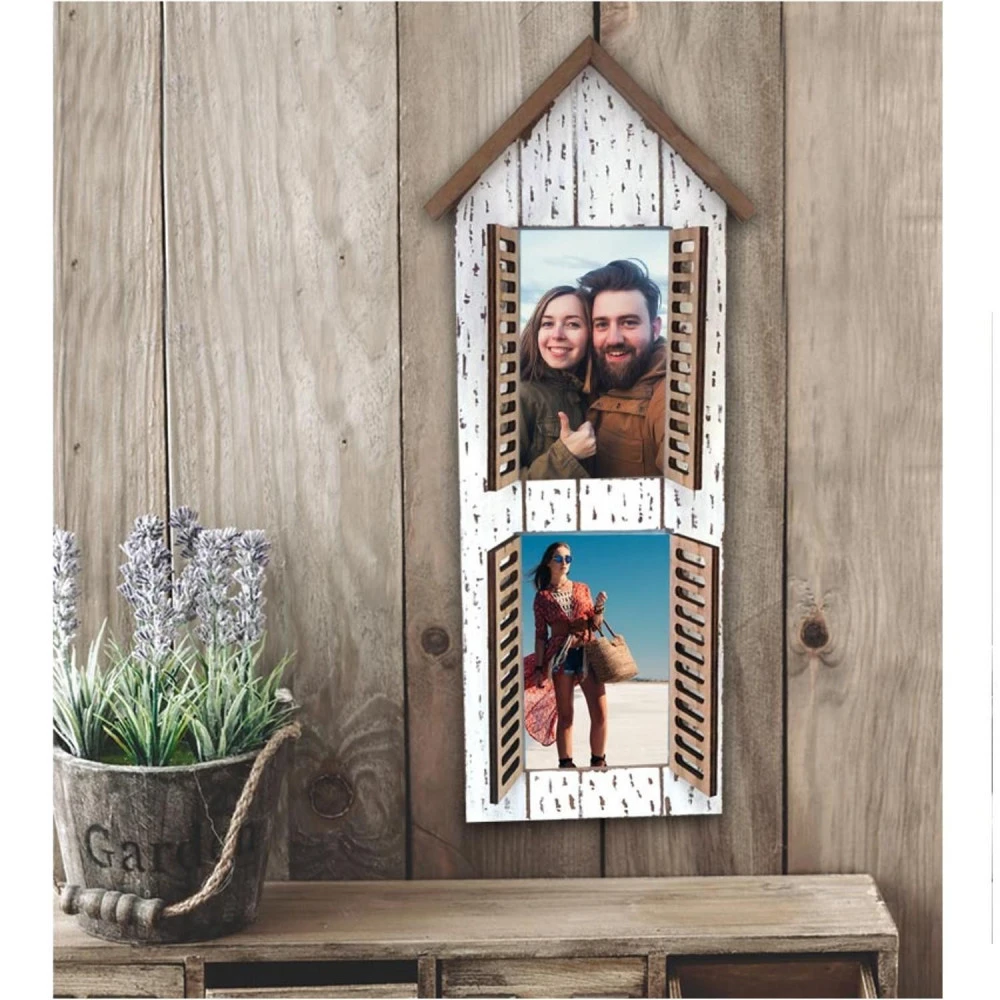 Cadre Photo Volet Maisonnette Blanche 2 Photo 18.5 X 44 Cm