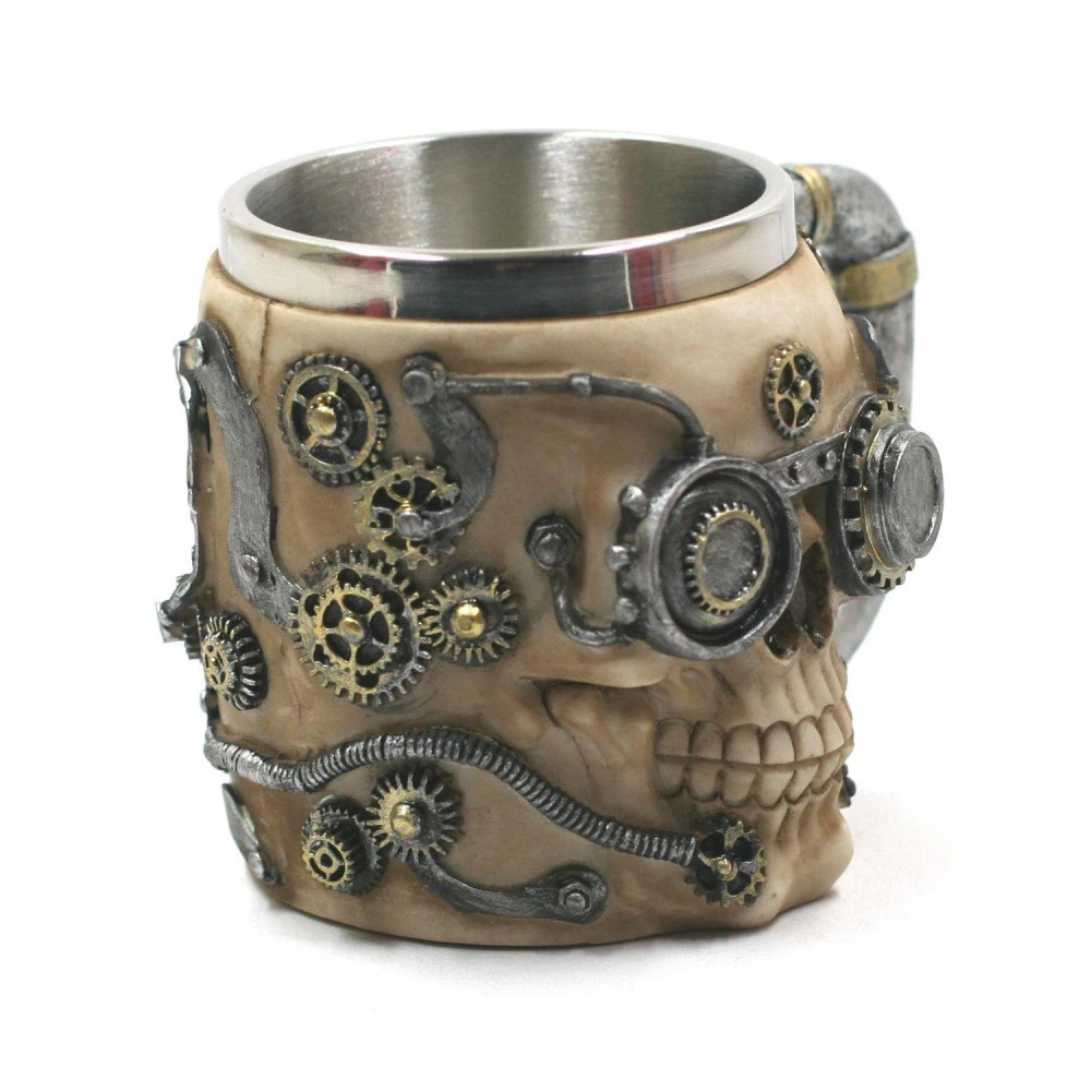 Chope Polyrésine Cyborg Skull - Blanc / Argent – Image 2