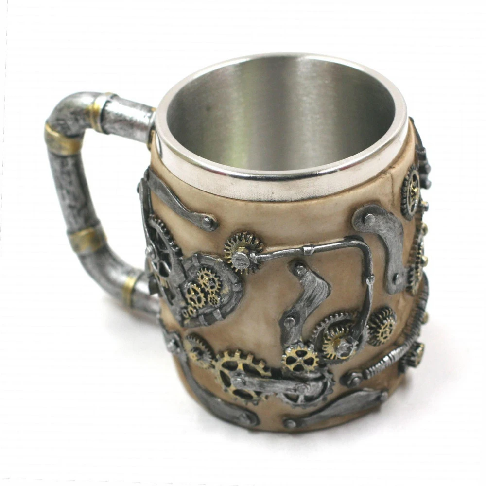 Chope Polyrésine Cyborg Skull - Blanc / Argent – Image 3