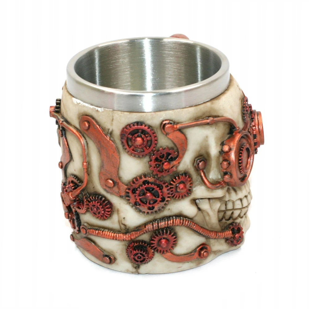 Chope Polyrésine Cyborg Skull - Blanc / Cuivre – Image 2