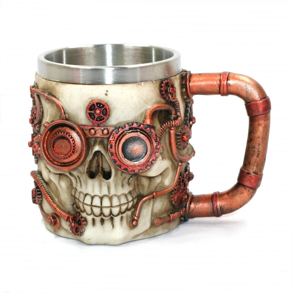 Chope Polyrésine Cyborg Skull - Blanc / Cuivre