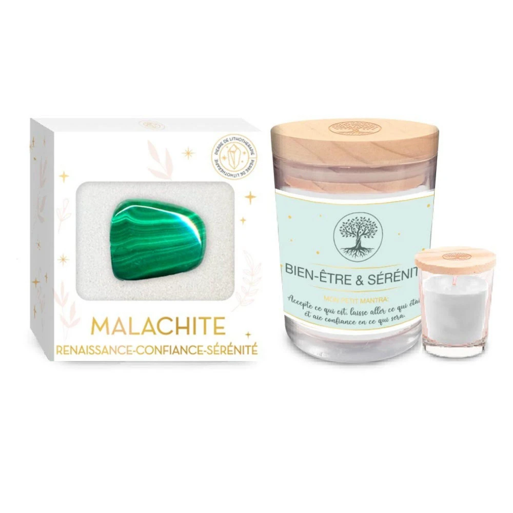 Coffret Bien Être - Bougie Et Pierre De Lithothérapie Malachite – Image 2