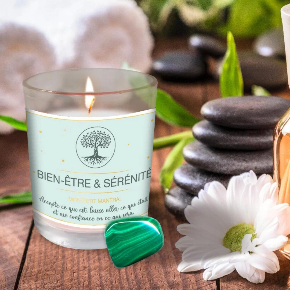 Coffret Bien Être - Bougie Et Pierre De Lithothérapie Malachite – Image 3