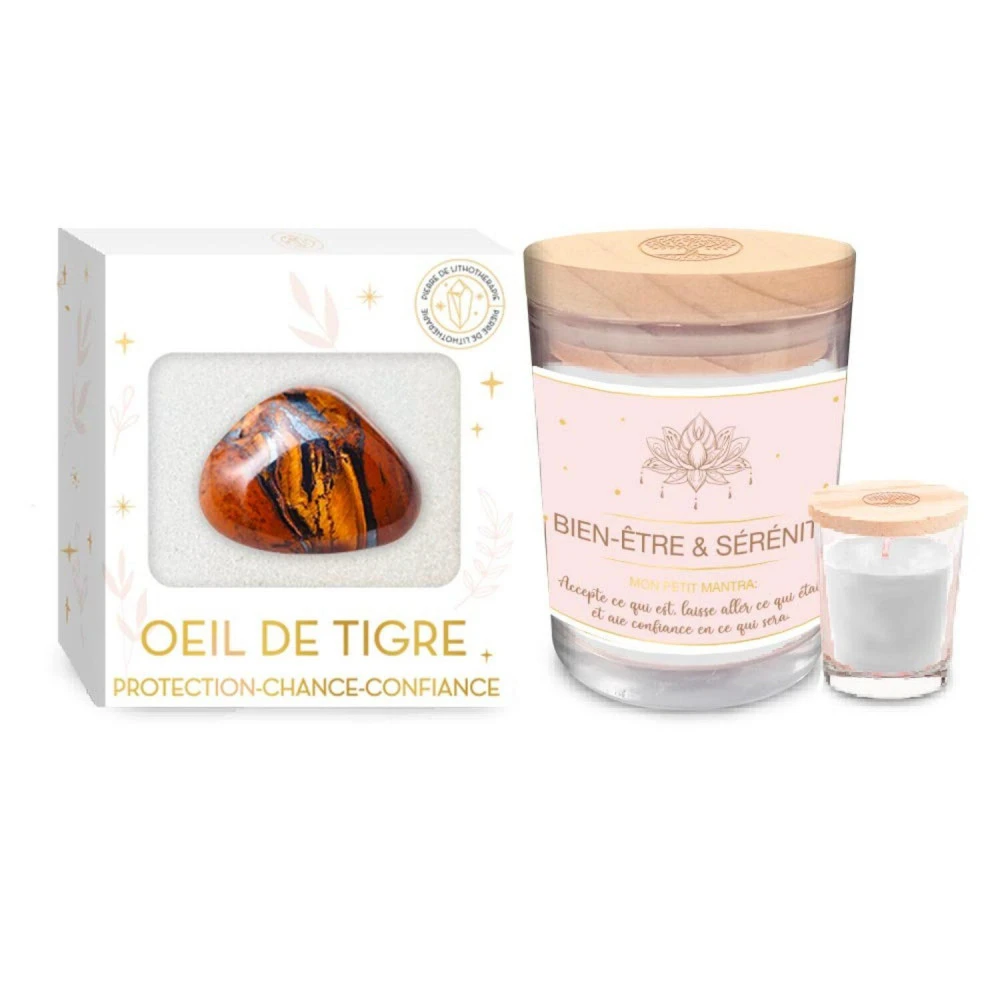 Coffret Bien Être - Bougie Et Pierre De Lithothérapie Oeil De Tigre – Image 2