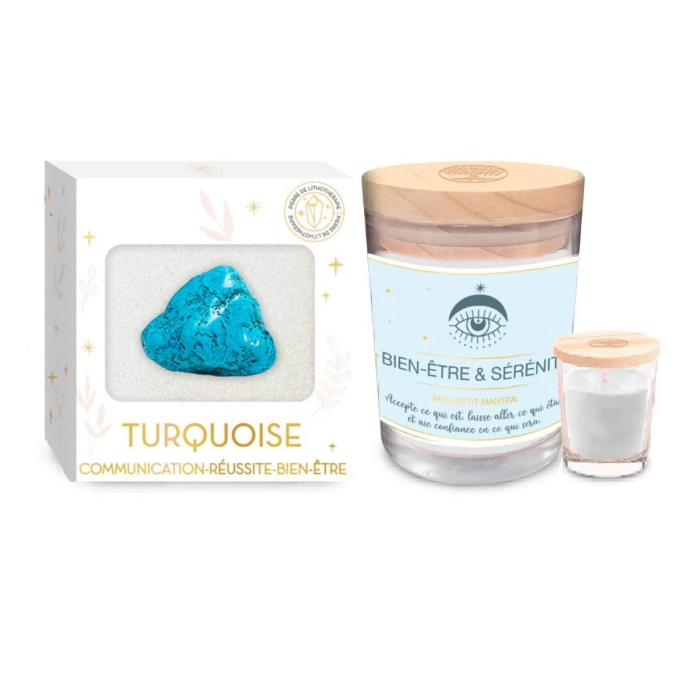 Coffret Bien Être - Bougie Et Pierre De Lithothérapie Turquoise – Image 2