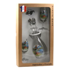 Coffret Garni D'une Carafe Et De 2 Verres à Vin Sérigraphie Pêche Au Coup