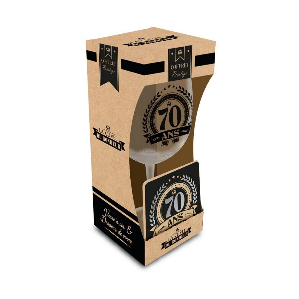 Coffret Verre à Vin Et Dessous De Verre – 70 Ans – Image 3