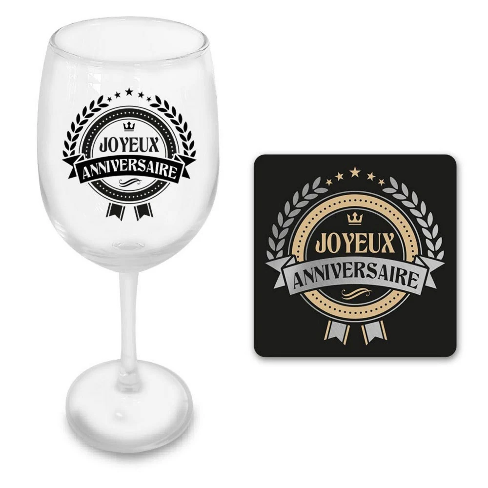 Coffret Verre à Vin Et Dessous De Verre - Joyeux Anniversaire