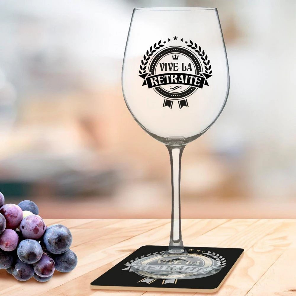 Coffret Verre à Vin Et Dessous De Verre – Vive La Retraite – Image 3