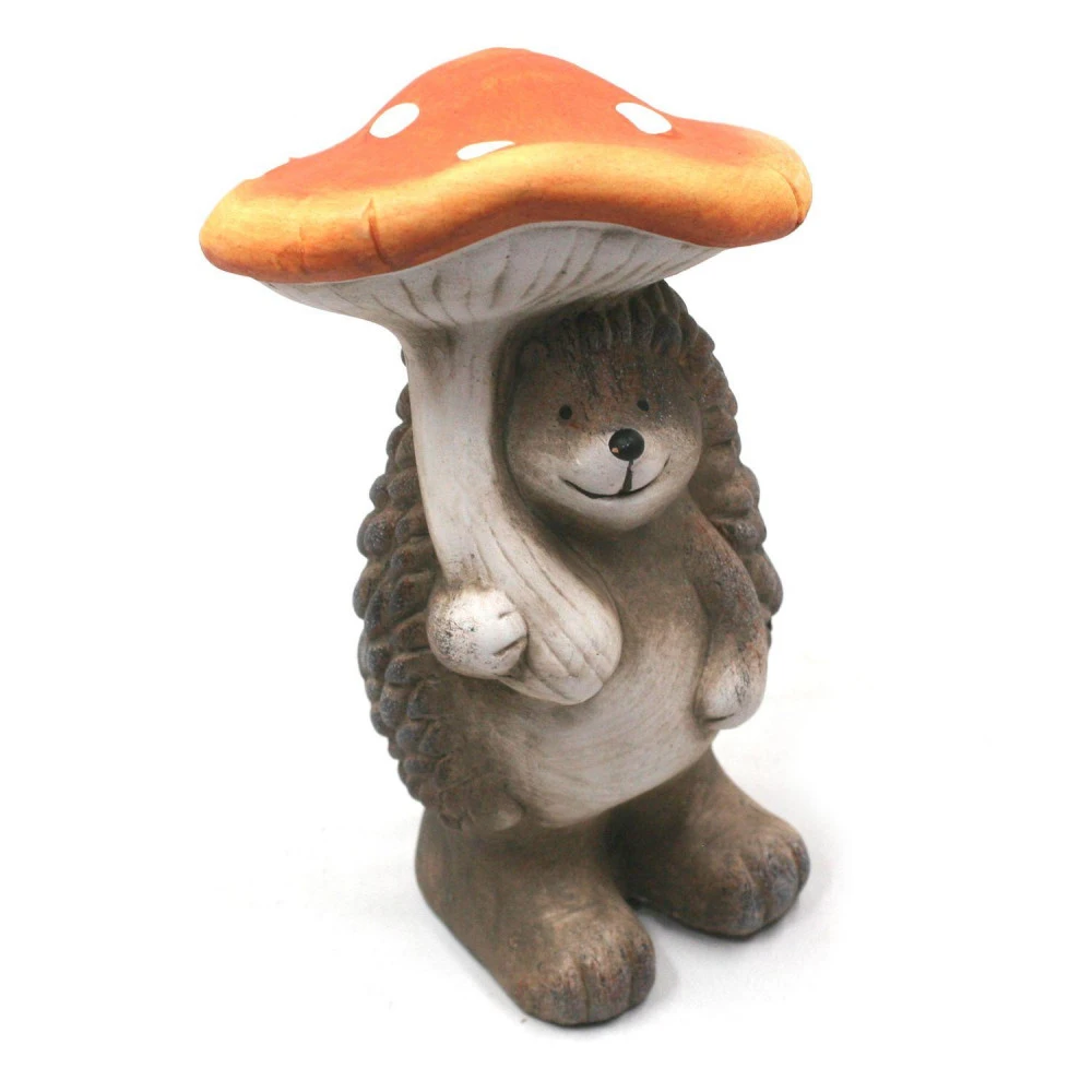 Déco De Jardin 22 Cm En Céramique - Hérisson Avec Champignon Orange – Image 2