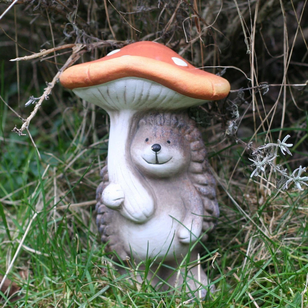 Déco De Jardin 22 Cm En Céramique - Hérisson Avec Champignon Orange – Image 3