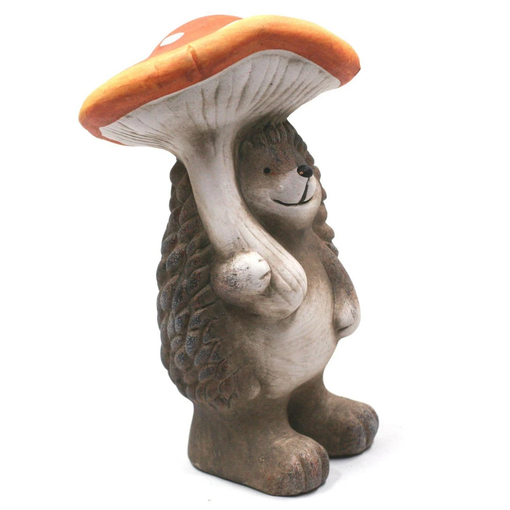 Déco De Jardin 22 Cm En Céramique - Hérisson Avec Champignon Orange