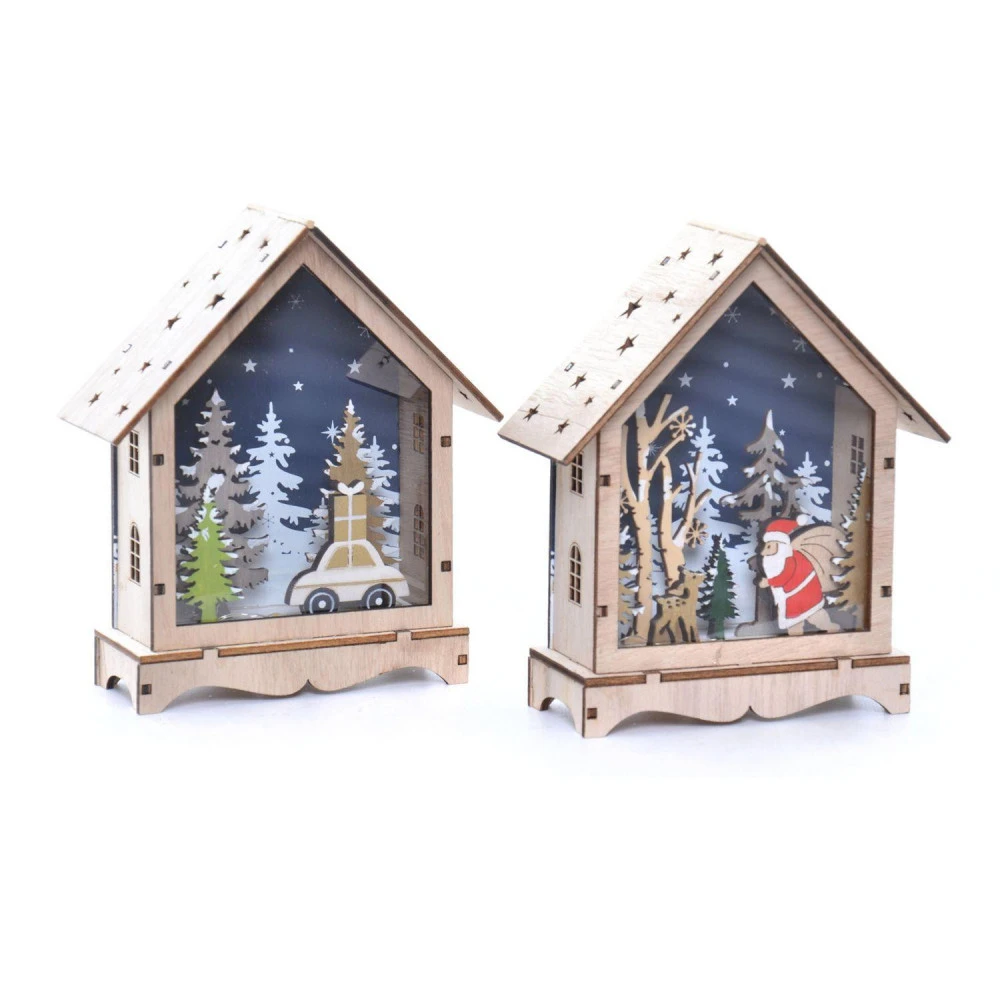 Déco De Noël - Lot De 2 Maisons Lumineuses Avec Père Noël