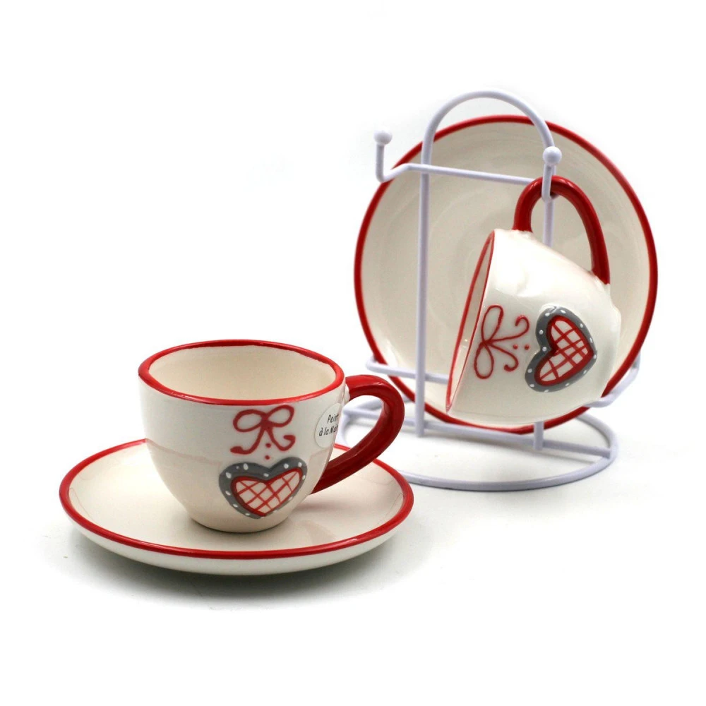 Duo De Tasses à Expresso Avec Sous-Tasses Collection Coeur Alsacien Sur Support En Métal – Image 2