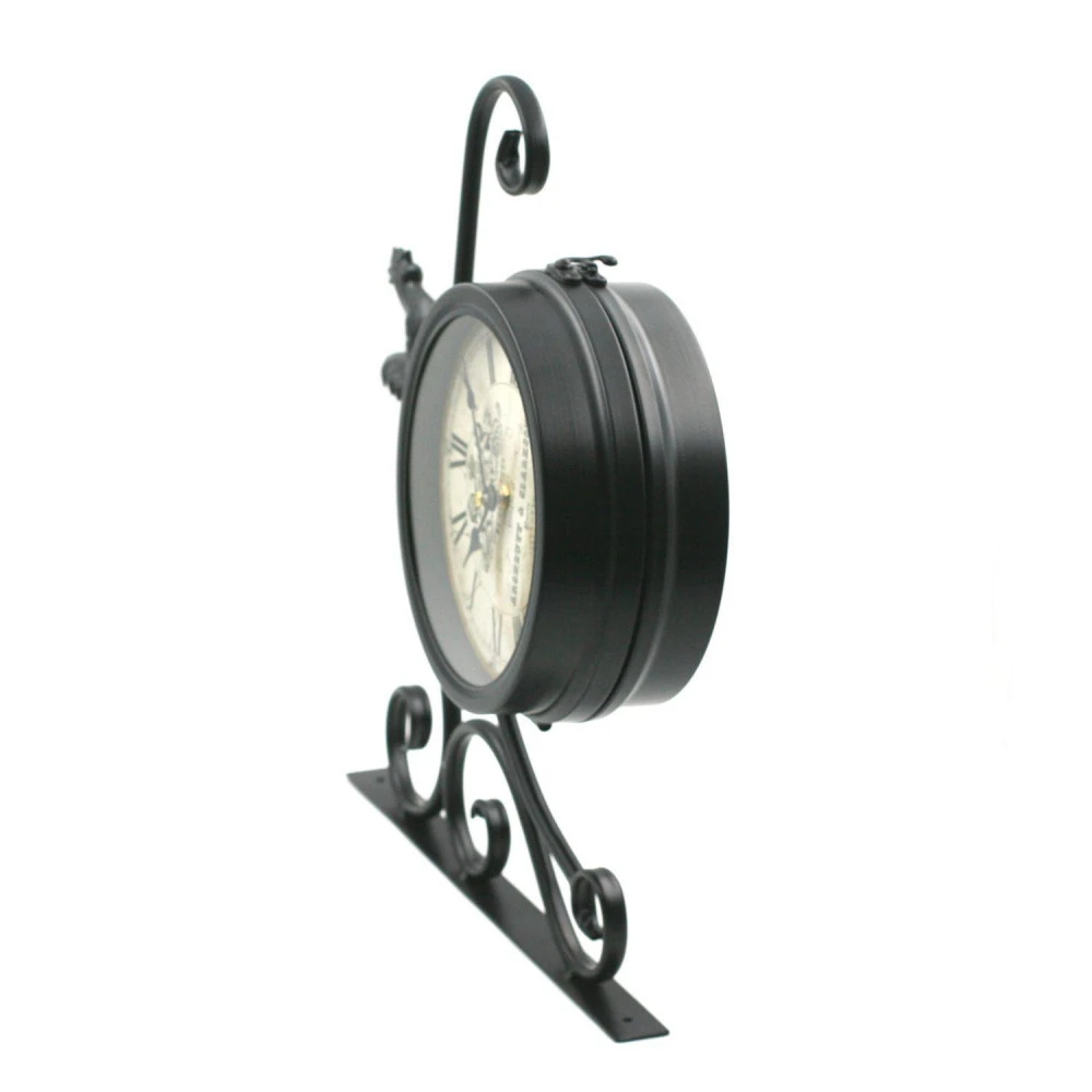 Horloge Double Cadrans Façon Hall De Gare Décor Bannière Aux Lions – Image 3