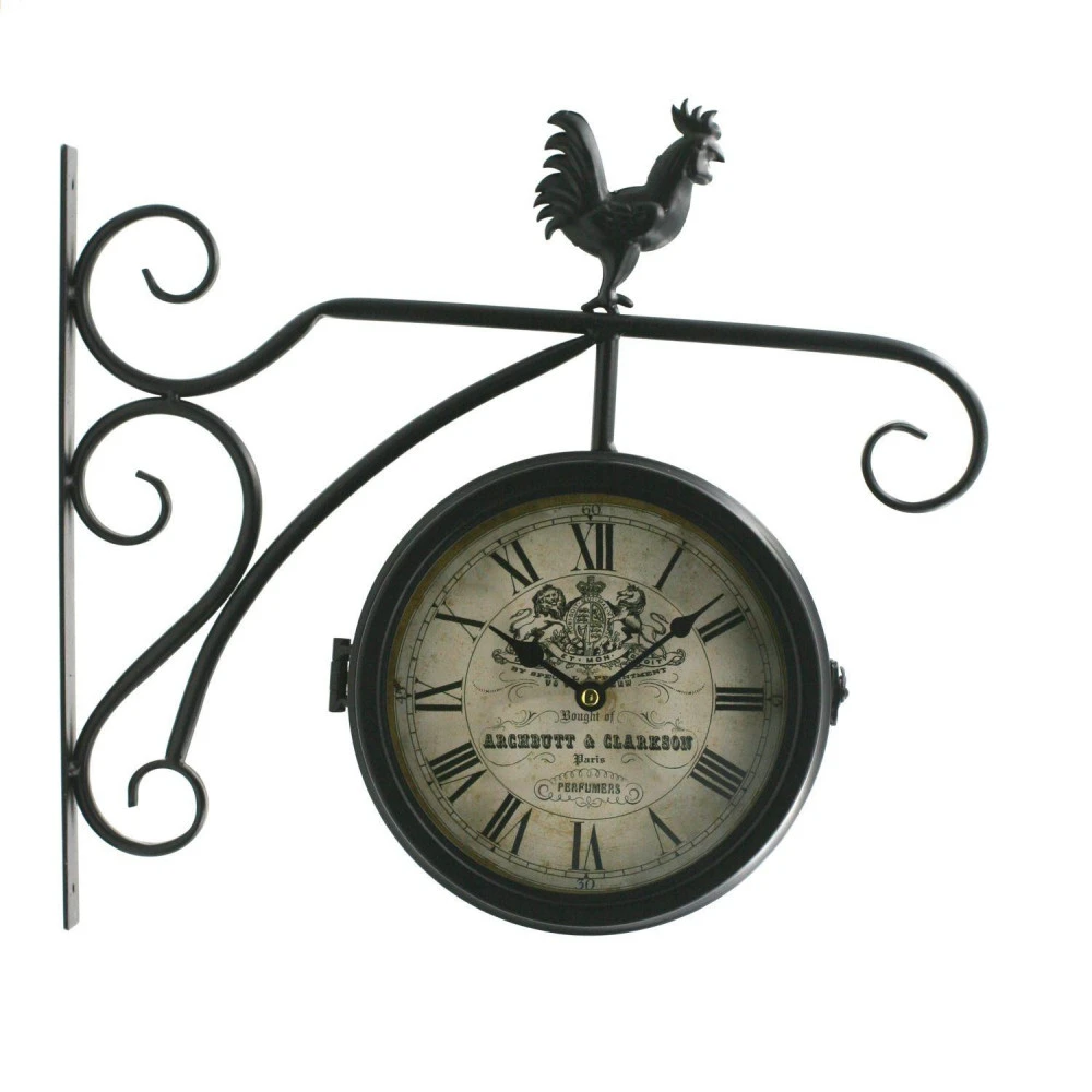 Horloge Double Cadrans Façon Hall De Gare Décor Bannière Aux Lions