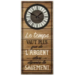 Horloge Murale En Bois - Le Temps Vaut Plus Que L'Argent...