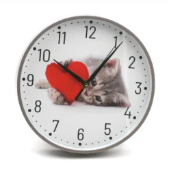 Horloge Silencieuse Motif Chat Avec Coeur 24 Cm