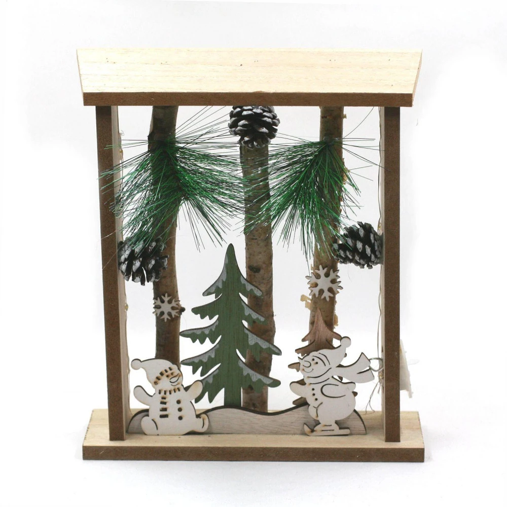 Paysage De Noël En Bois Lumineux - Bonhommes De Neige