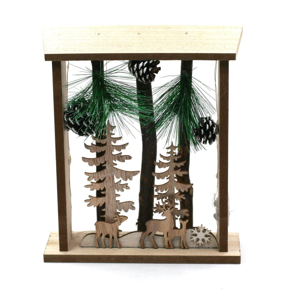 Paysage De Noël En Bois Lumineux - Cerf