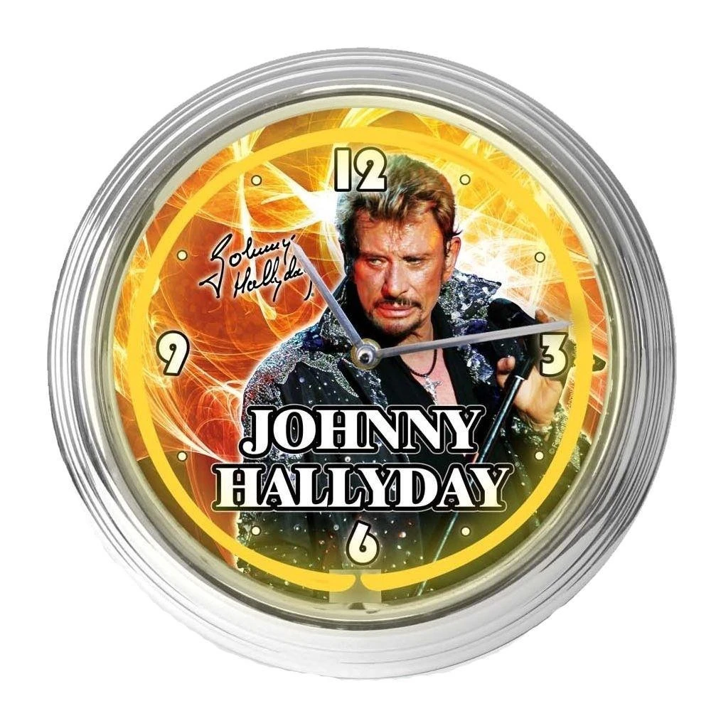 Pendule Neon Jaune Johnny Hallyday Au Micro – Image 2