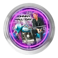 Pendule Neon Violet Johnny Hallyday Sur Sa Moto
