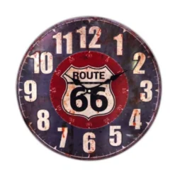 Pendule Vintage Route 66 Bleu/Rouge 40x40 Cm