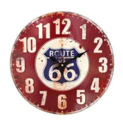 Pendule Vintage Route 66 Rouge/Bleu 40x40 Cm