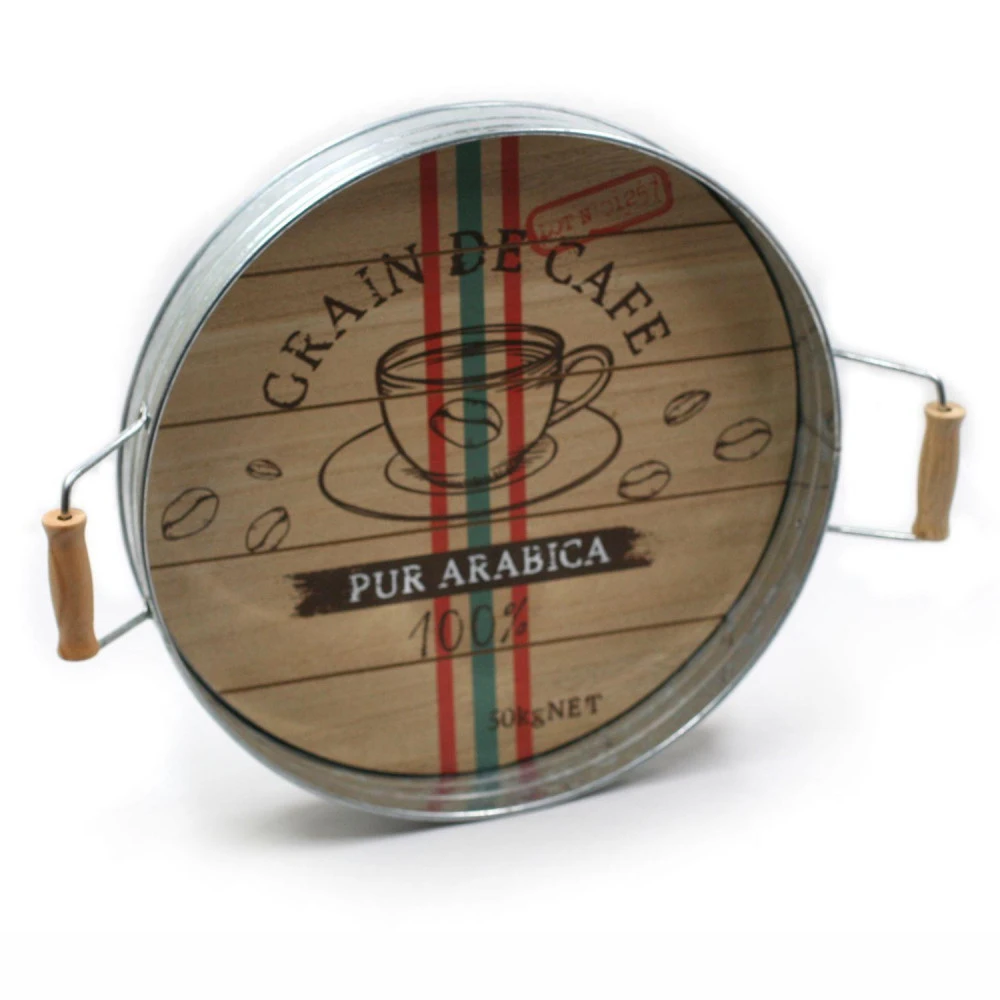 Plateau Rond En Métal Avec Poignées - Café Arabica – Image 3