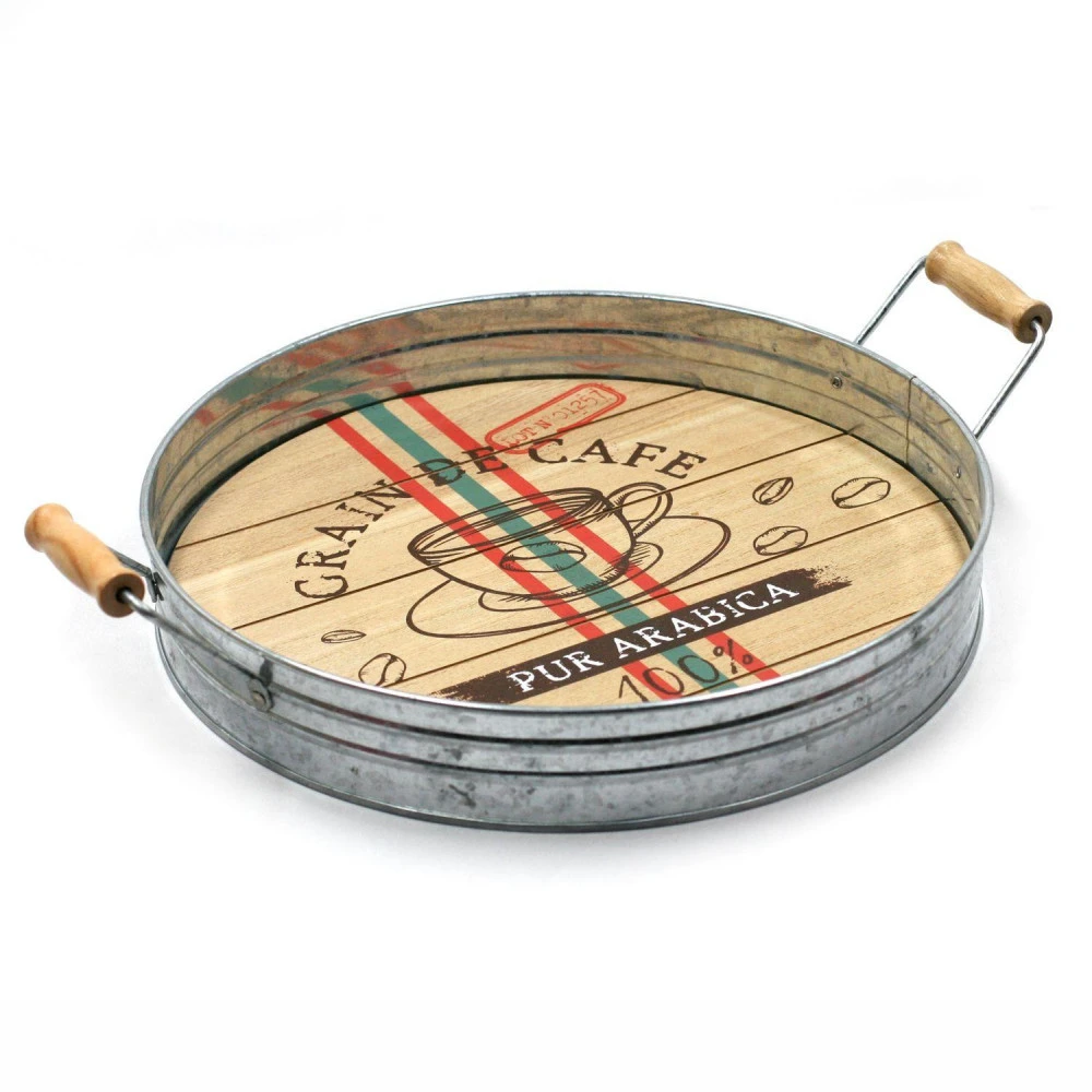 Plateau Rond En Métal Avec Poignées - Café Arabica