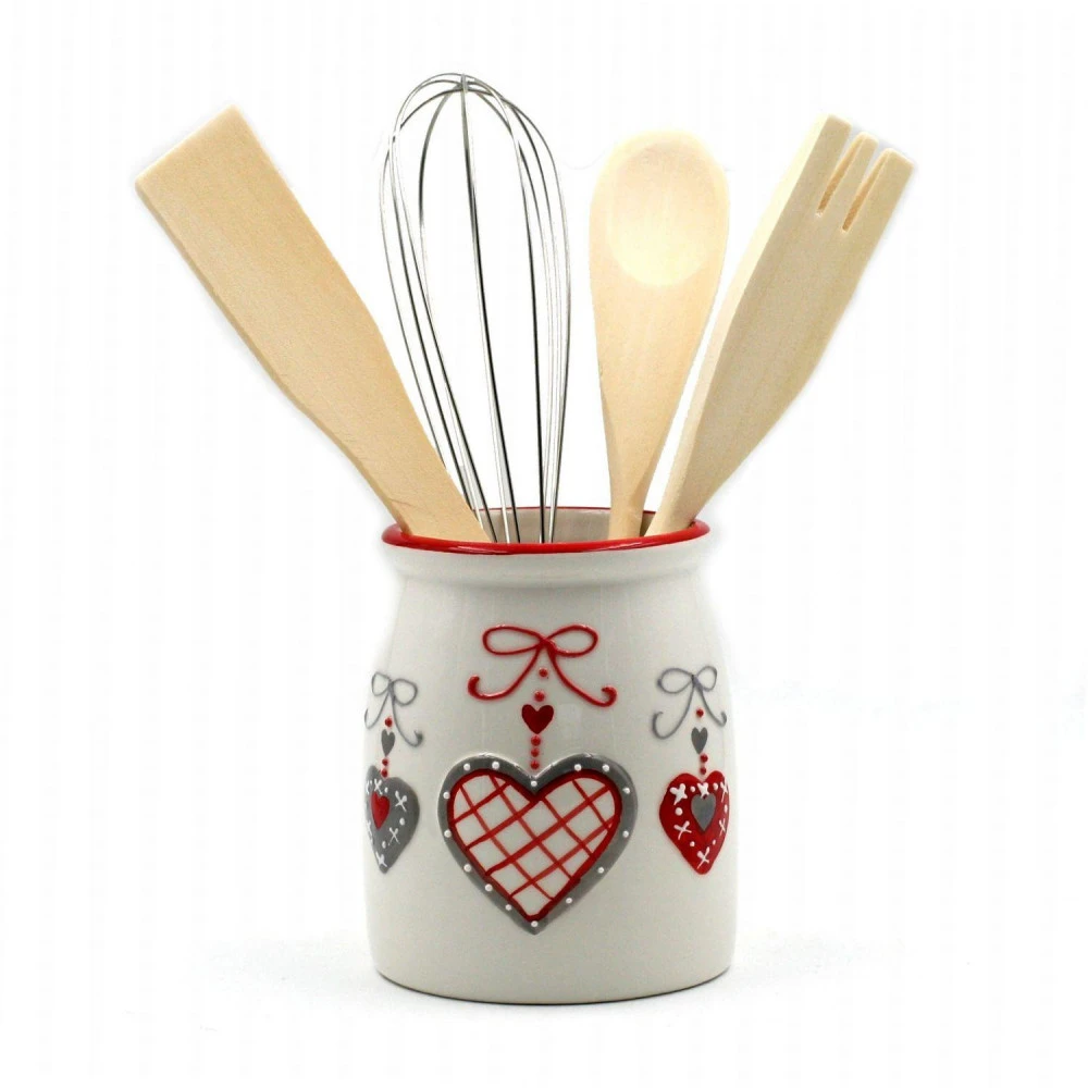 Pot Et Ses Ustensiles De Cuisine Motif Coeur Alsacien Trio