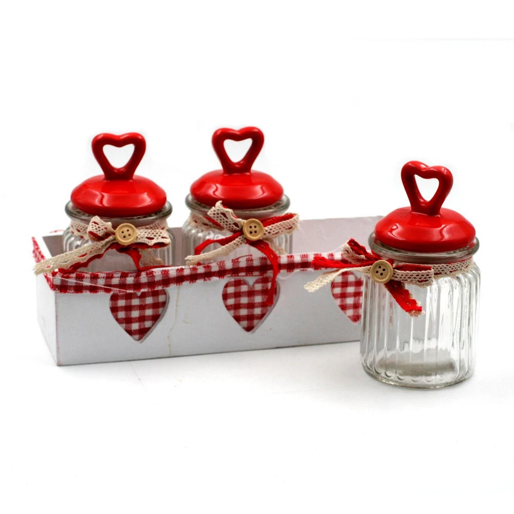 Set De 3 Pots En Verre Motif Coeur Alsacien – Image 2