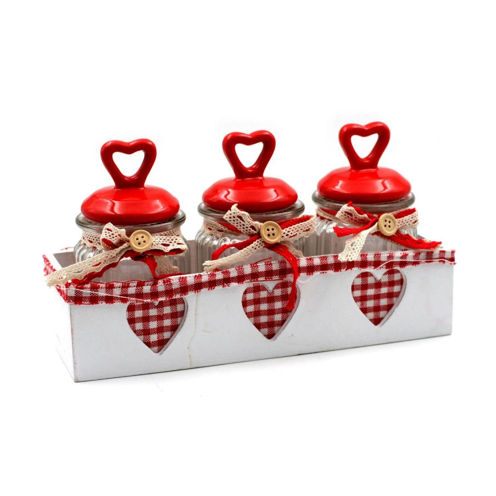 Set De 3 Pots En Verre Motif Coeur Alsacien – Image 3