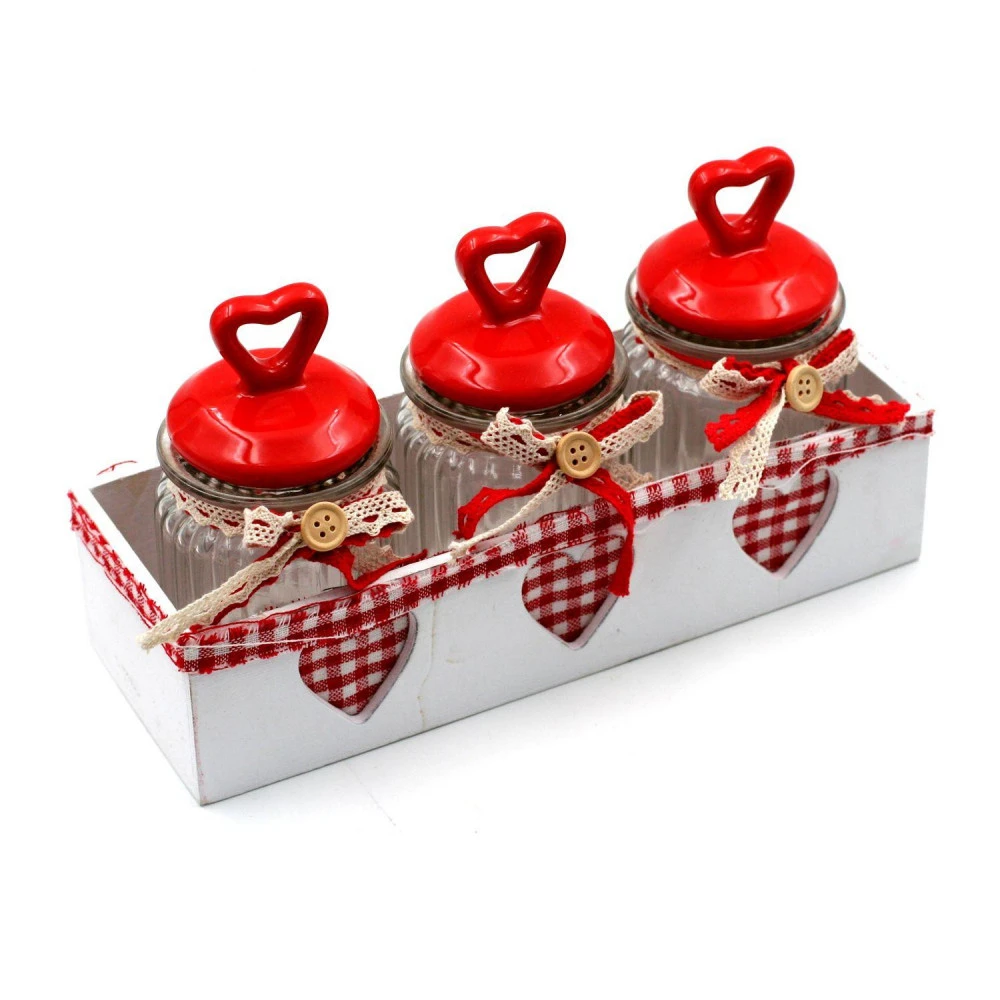Set De 3 Pots En Verre Motif Coeur Alsacien