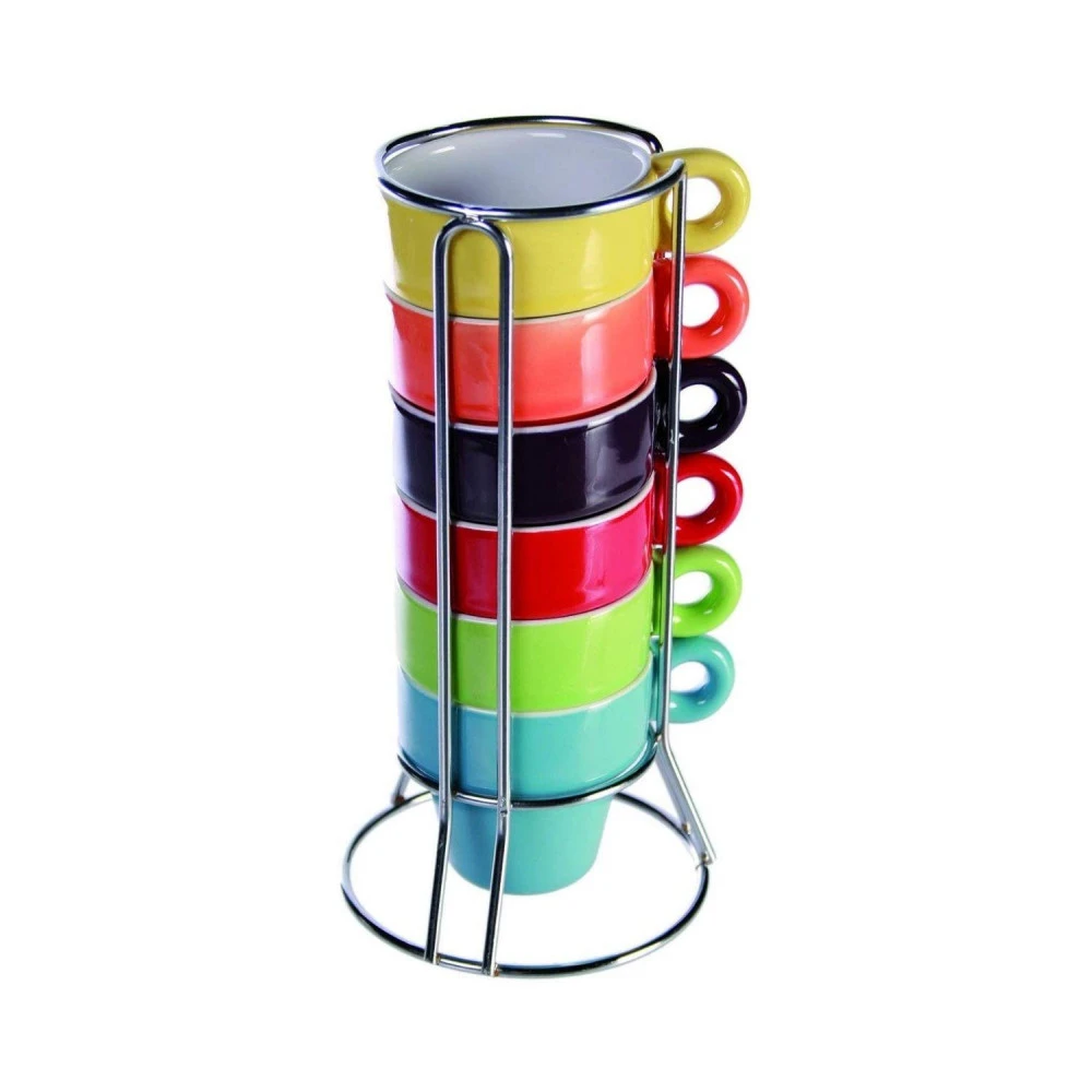Set De 6 Tasses Expresso Colorées Sur Support