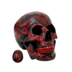 Tirelire En Résine Crane Tribal Rouge Et Noir