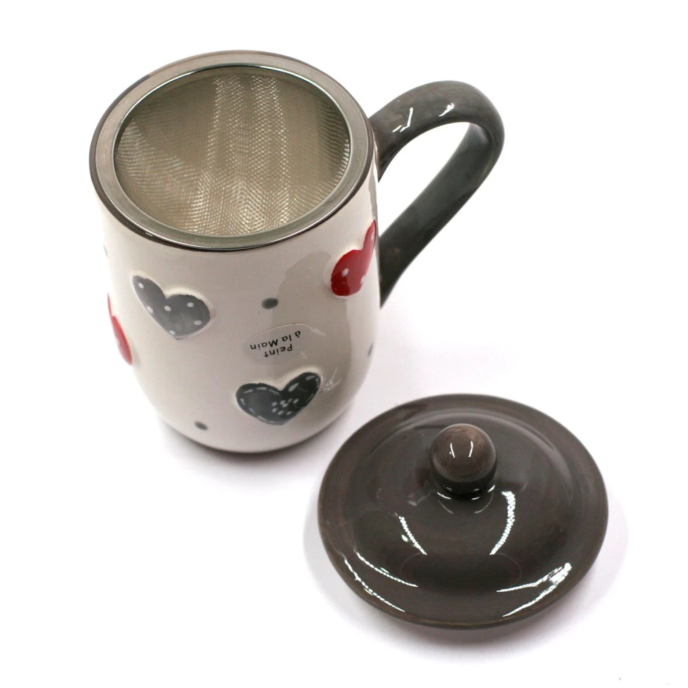 Tisanière à Motif Coeurs Et Pois - Gris – Image 3