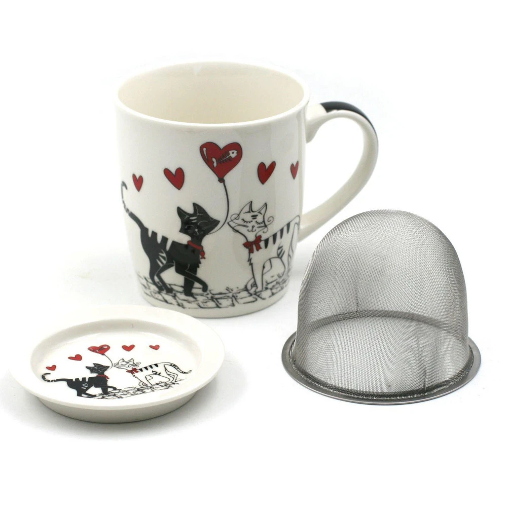 Tisanière En Porcelaine - Choupy Couple De Chats